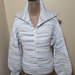 Striped Zip-Up Turtleneck Sweater